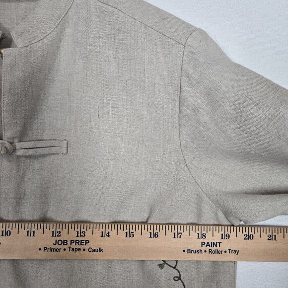 Relativity Linen Jacket Sz S Beige Pink Green Floral Embroider Coquette Coastal - Picture 9 of 14